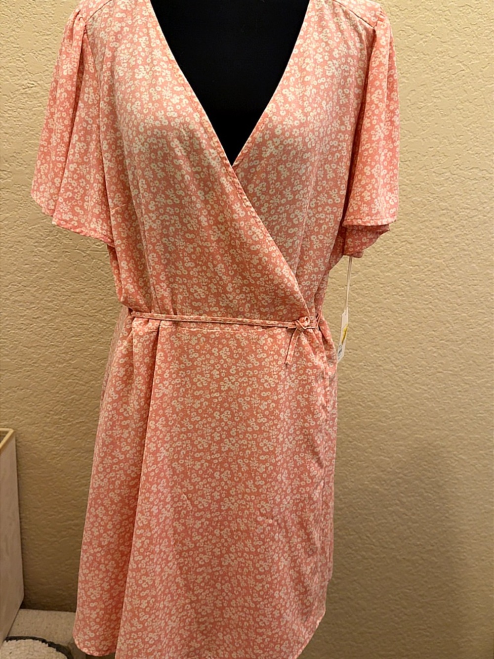 Light Pink Floral Wrap Dress with Tie Waist